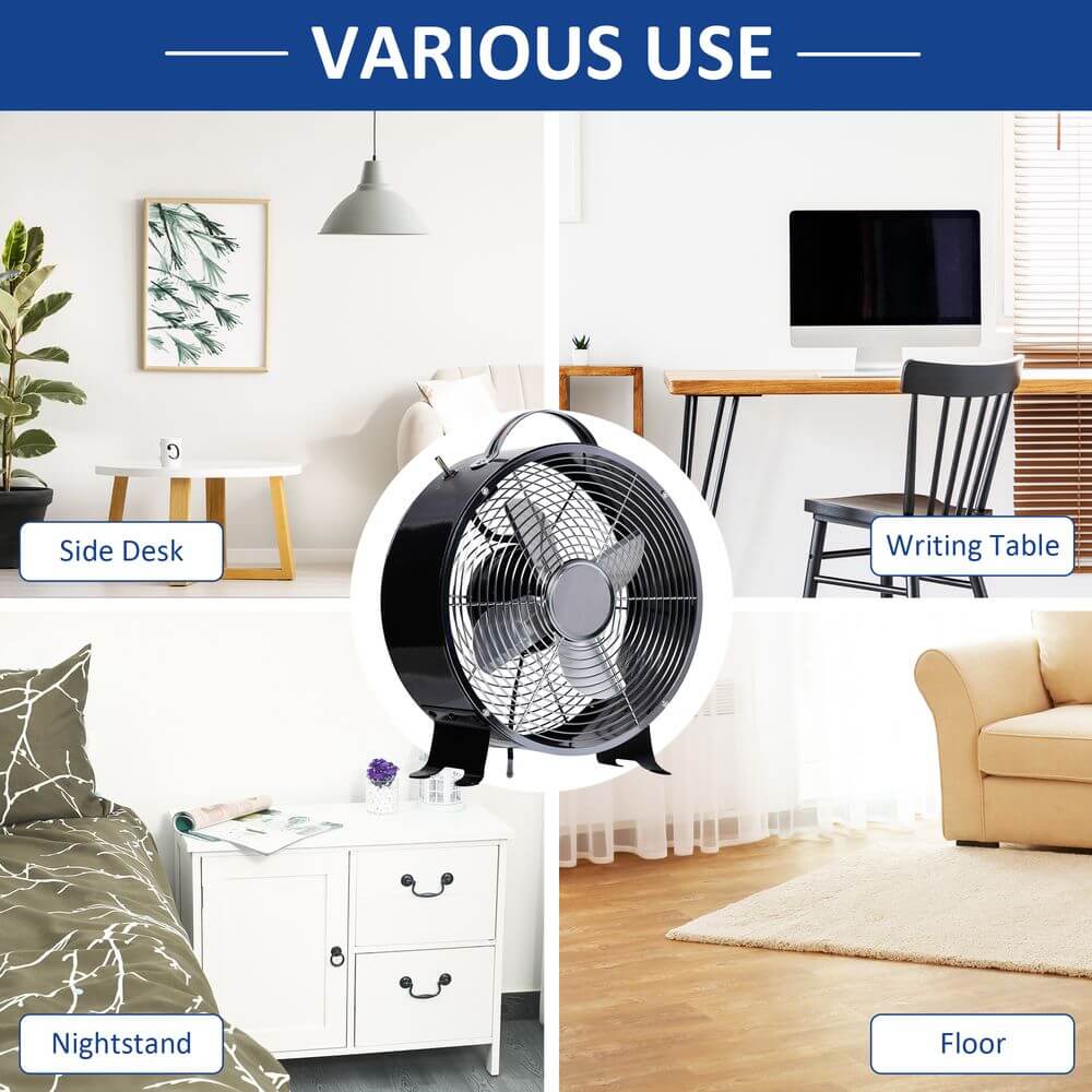 Black 26cm 2-Speed Electric Fan Safe Guard Anti-Slip Feet Home Office