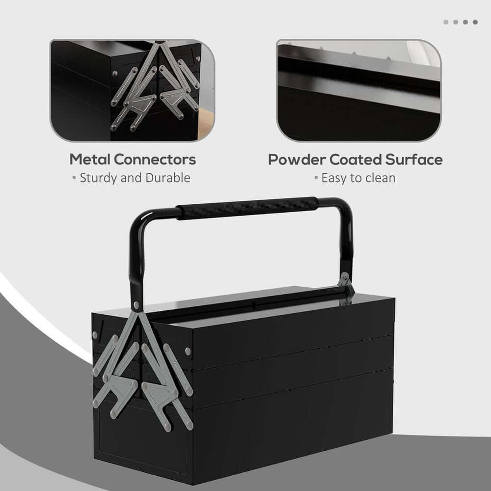 3 Tier Metal Toolbox with 5 Tray Carry Handle Black