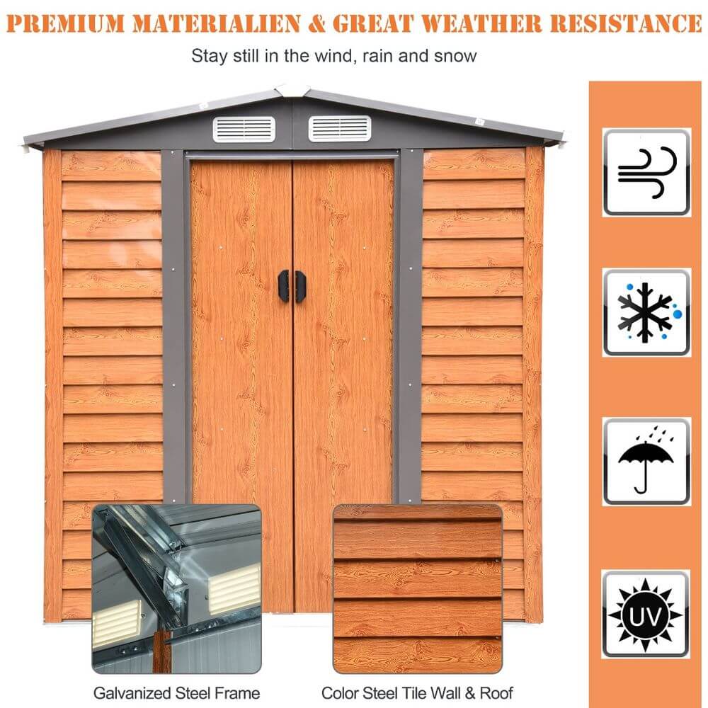 6x5ft Metal Garden Shed House Gardening Tool Storage Brown 193Lx152Wx203Hcm
