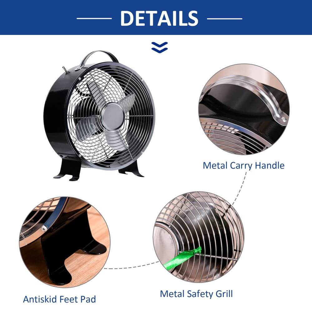 Black 26cm 2-Speed Electric Fan Safe Guard Anti-Slip Feet Home Office