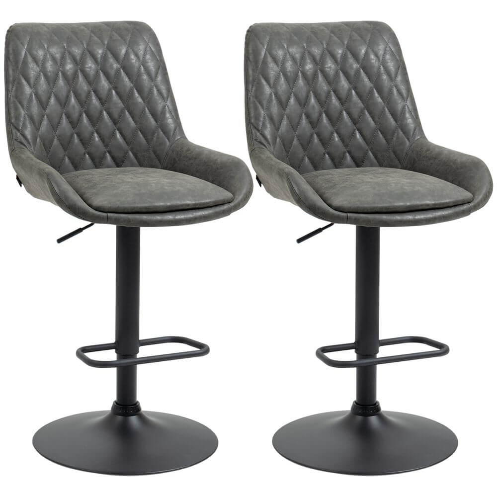 Bar Stools Set of 2, Adjustable Bar Chairs 360° Swivel Grey