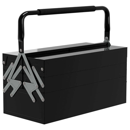 3 Tier Metal Toolbox with 5 Tray Carry Handle Black