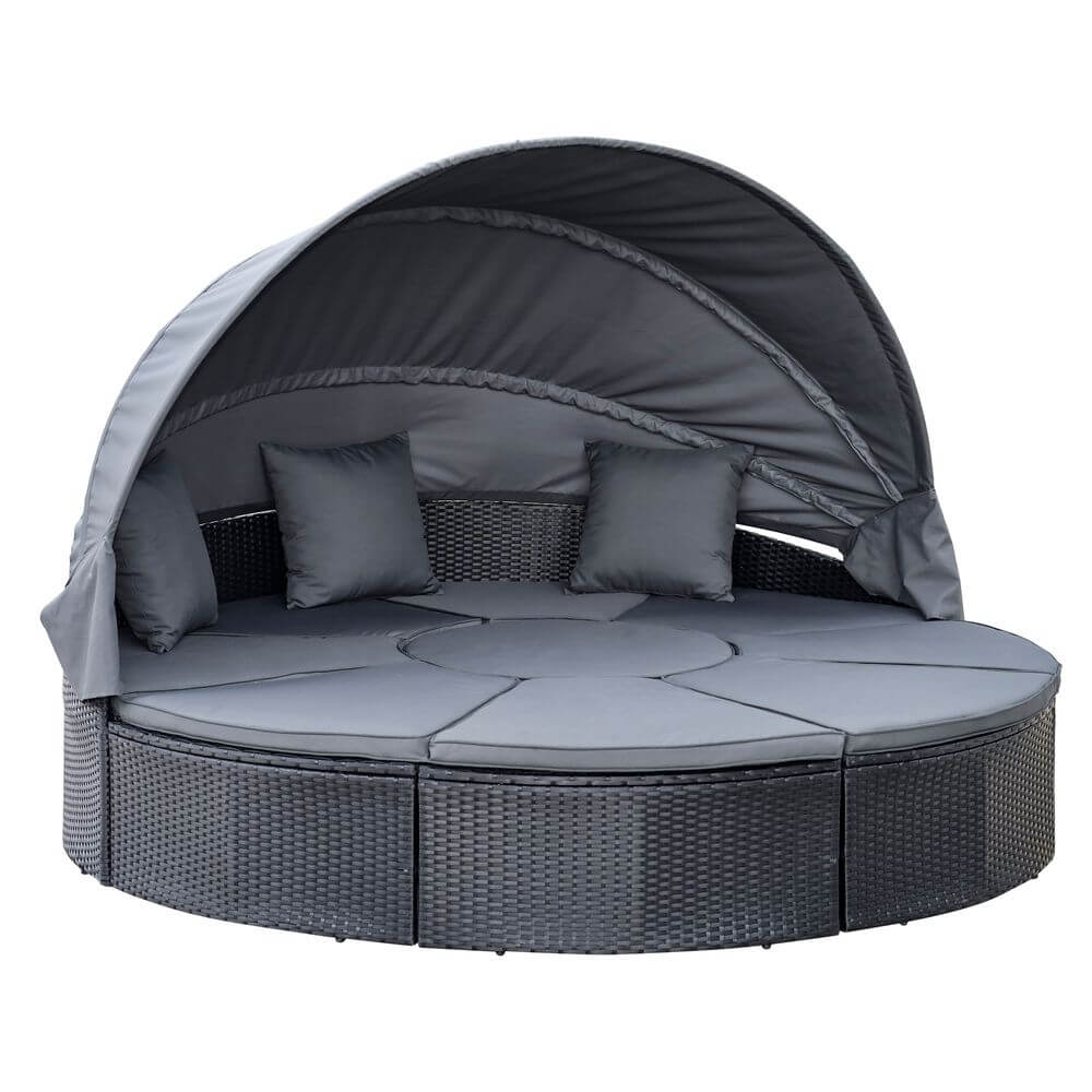 Outdoor Garden Daybed Set w/ Cushioned Round Sofa Bed