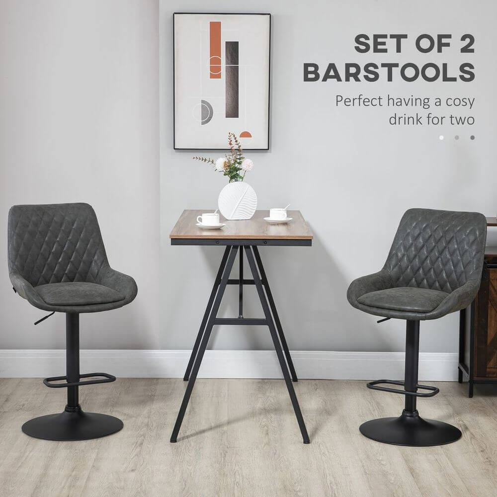Bar Stools Set of 2, Adjustable Bar Chairs 360° Swivel Grey