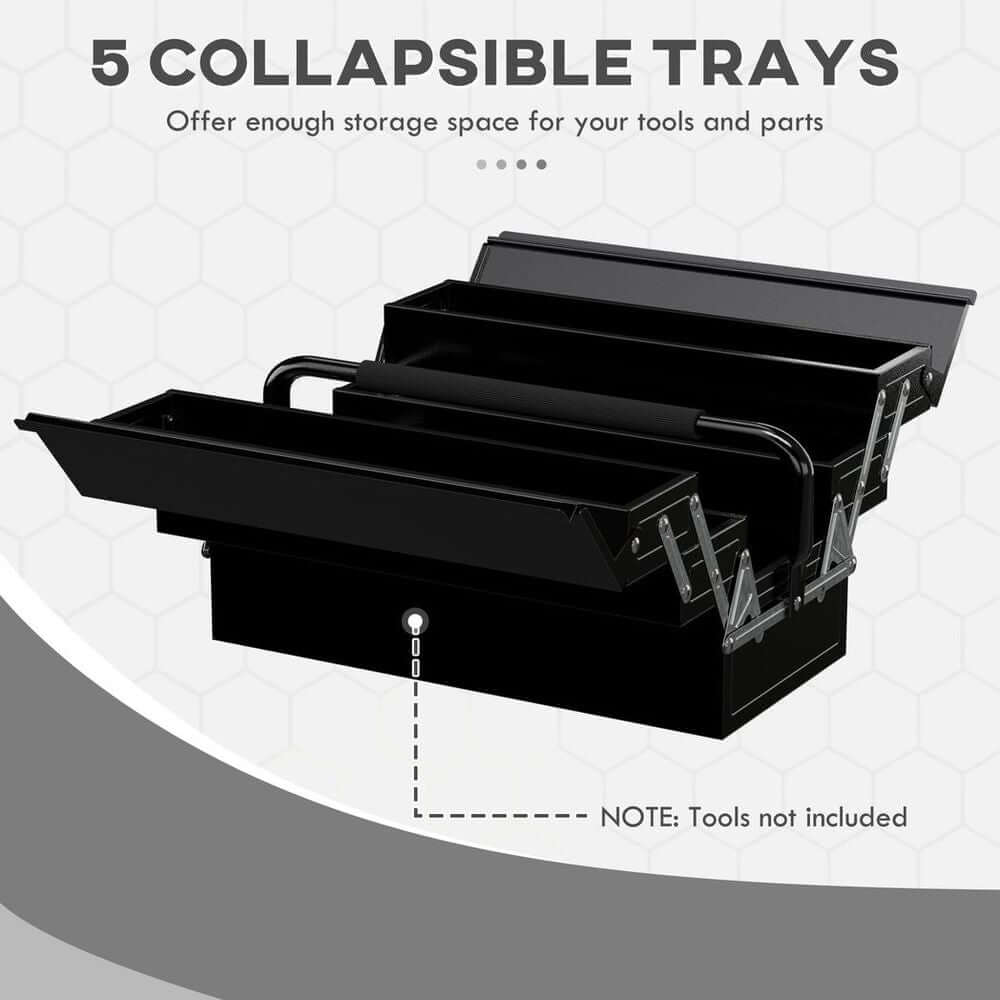 3 Tier Metal Toolbox with 5 Tray Carry Handle Black