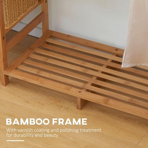 Bamboo Clothes Rail Garment Rack with 6 Tier Storage Shelf & Hanging Rod