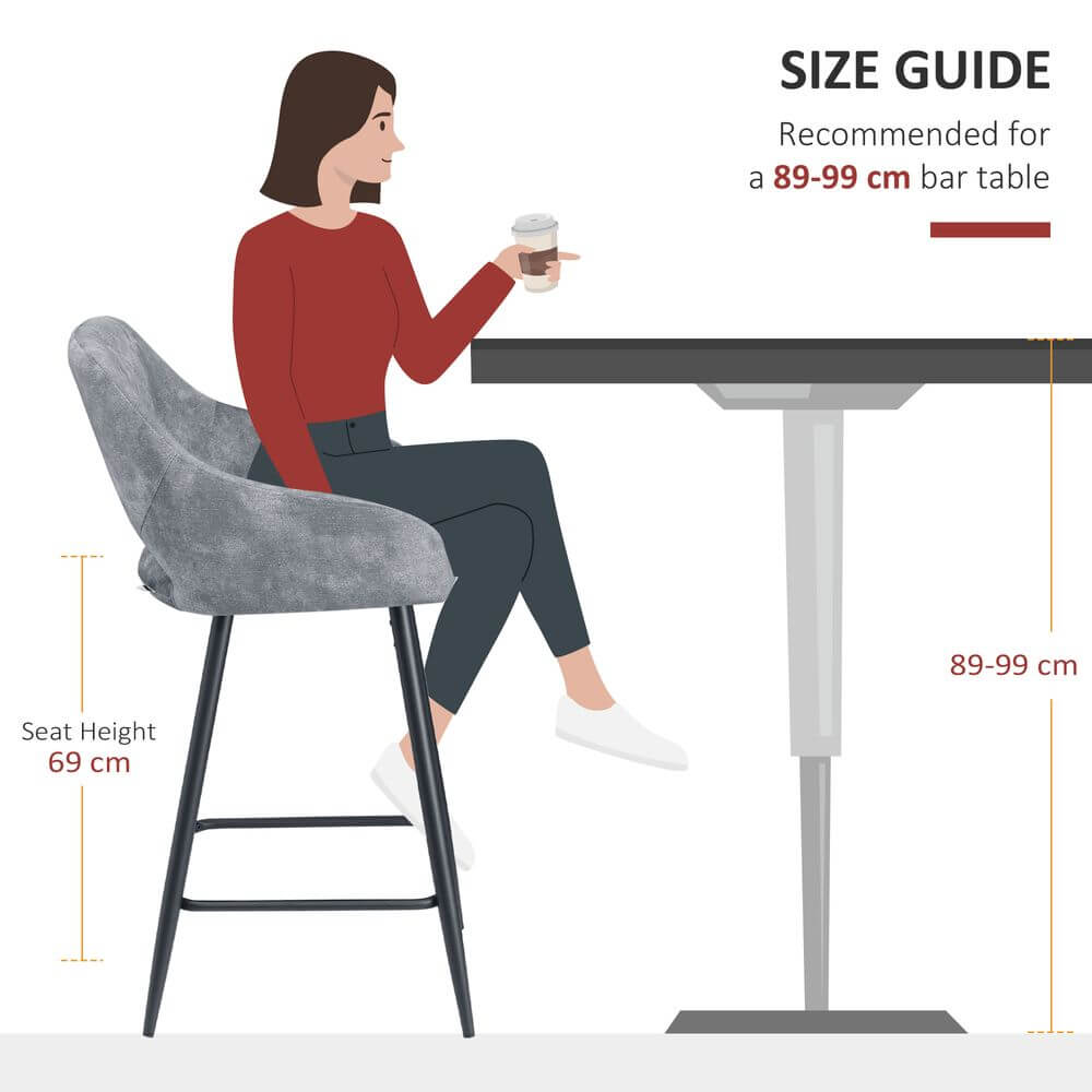 Bar Stools Set of 2, Velvet-Touch Fabric Counter Height Bar Chairs Grey