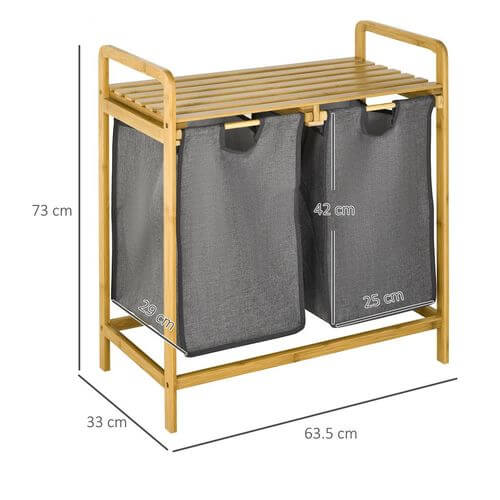 Bamboo Laundry Basket with Shelf Pull-out Bags for Bedroom Laundry Room