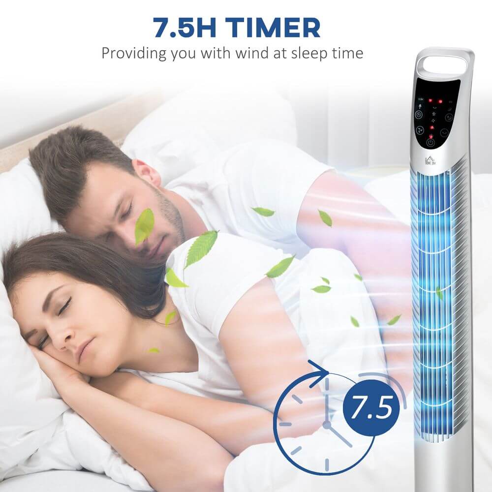 Silver Tower Fan with 3 Speed 3 Mode, Timer, Oscillation, Remote