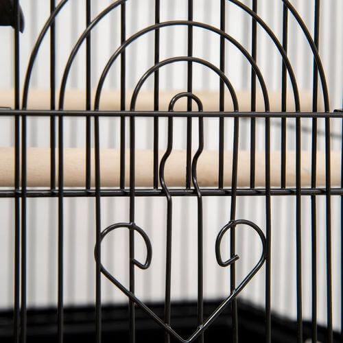 Metal Bird Cage With Plastic Perch, Food Container & Handle 50.5 x 40 x 63cm Black