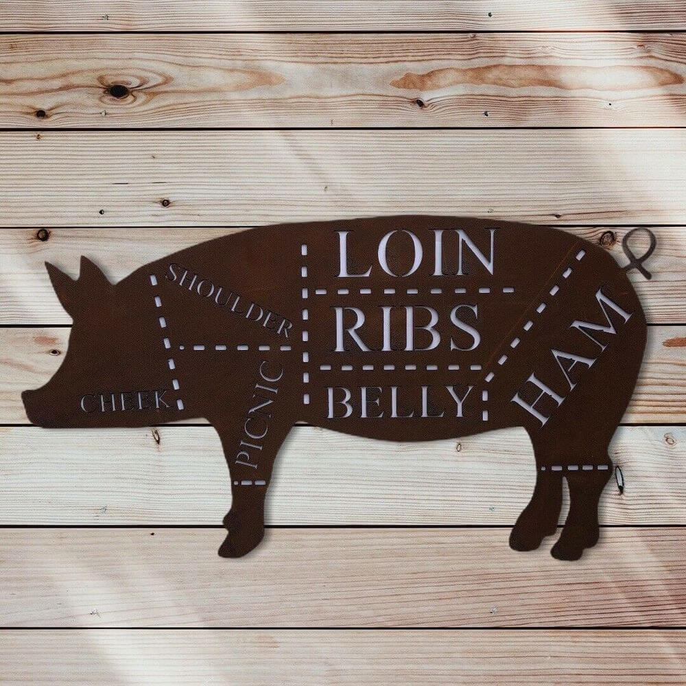 Pig Cuts Rusty Metal Kitchen Sign Decoration