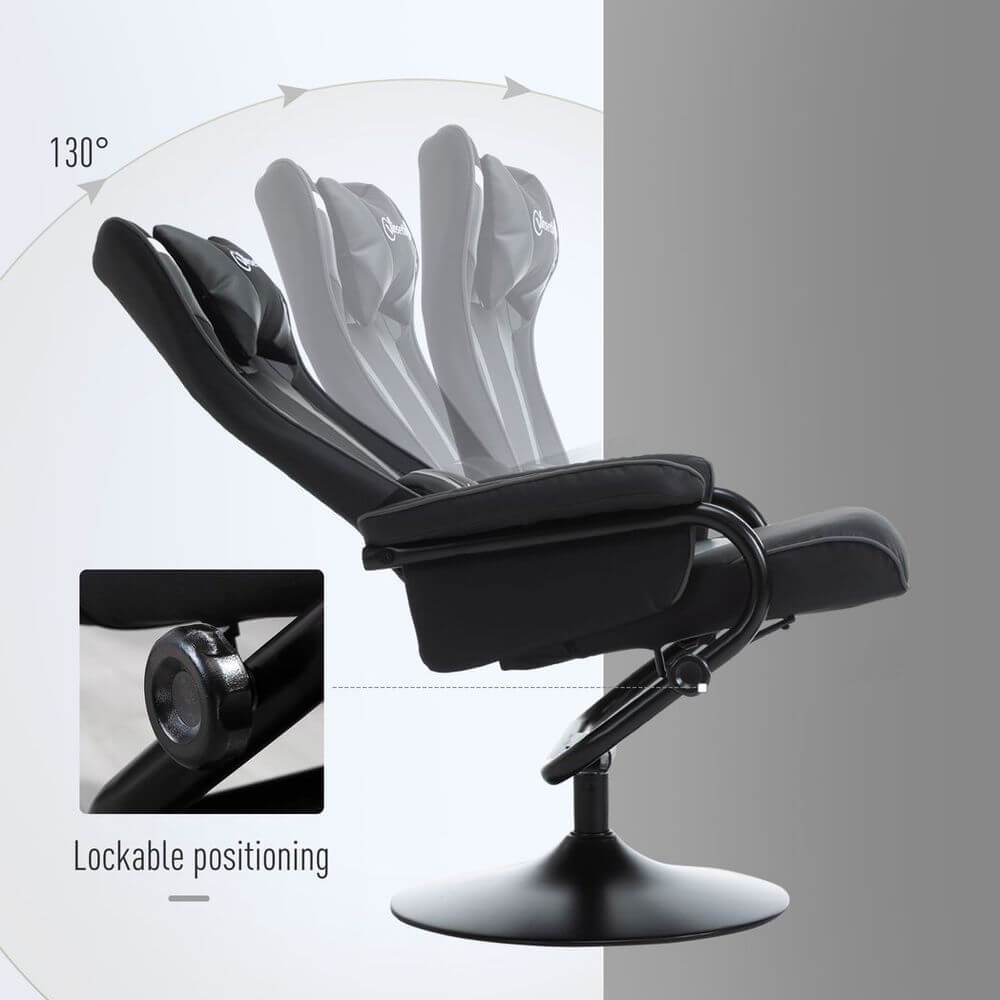 Video Game Chair & Footrest Set Racing Style w/ Pedestal Base, Deep Grey