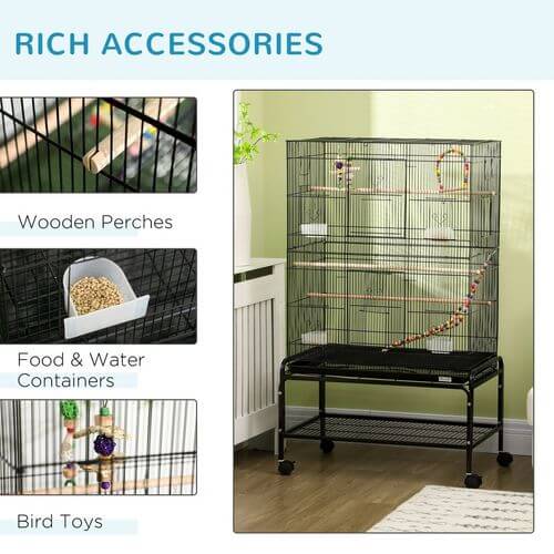 Bird Cage, with Stand, Wheels, Toys, for Budgies, Finches, Parakeets.