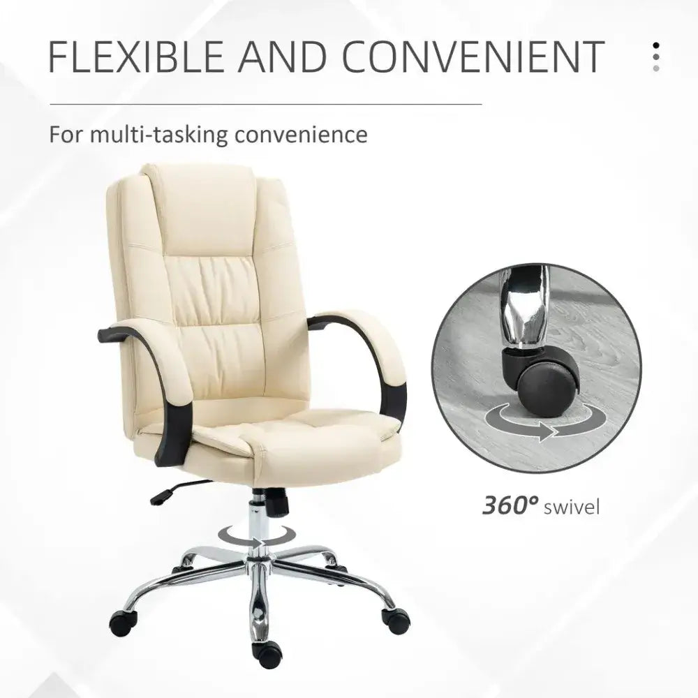 PU Leather Executive Office Chair High Back Height Adjustable, Beige