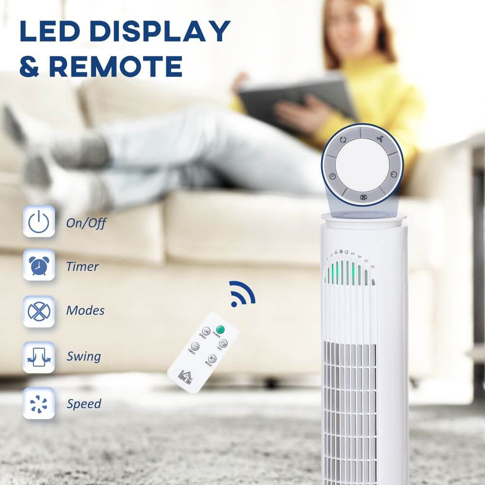 White Tower Fan, 3 Speed 3 Mode, Timer, Oscillation, Remote