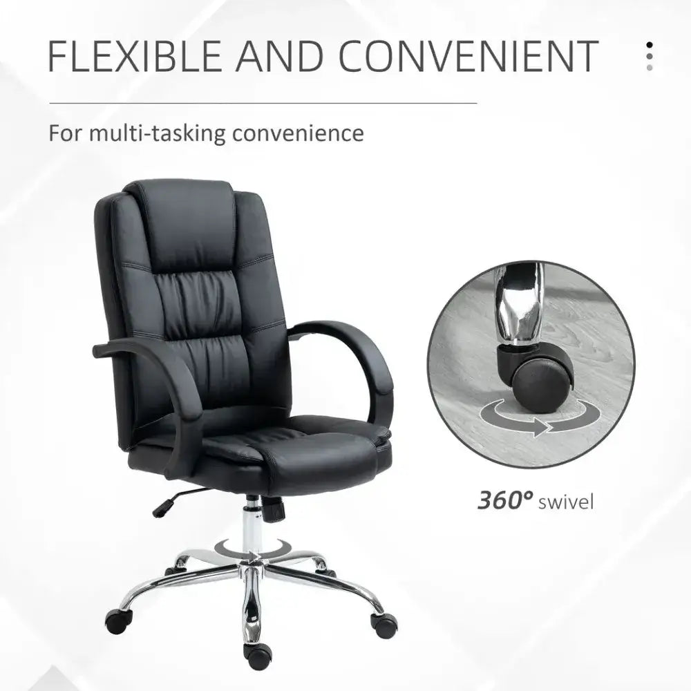 PU Leather Executive Office Chair High Back Height Adjustable, Black