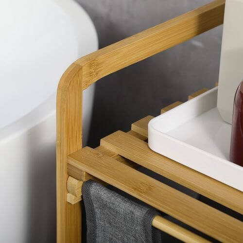 Bamboo Laundry Basket with Shelf Pull-out Bags for Bedroom Laundry Room