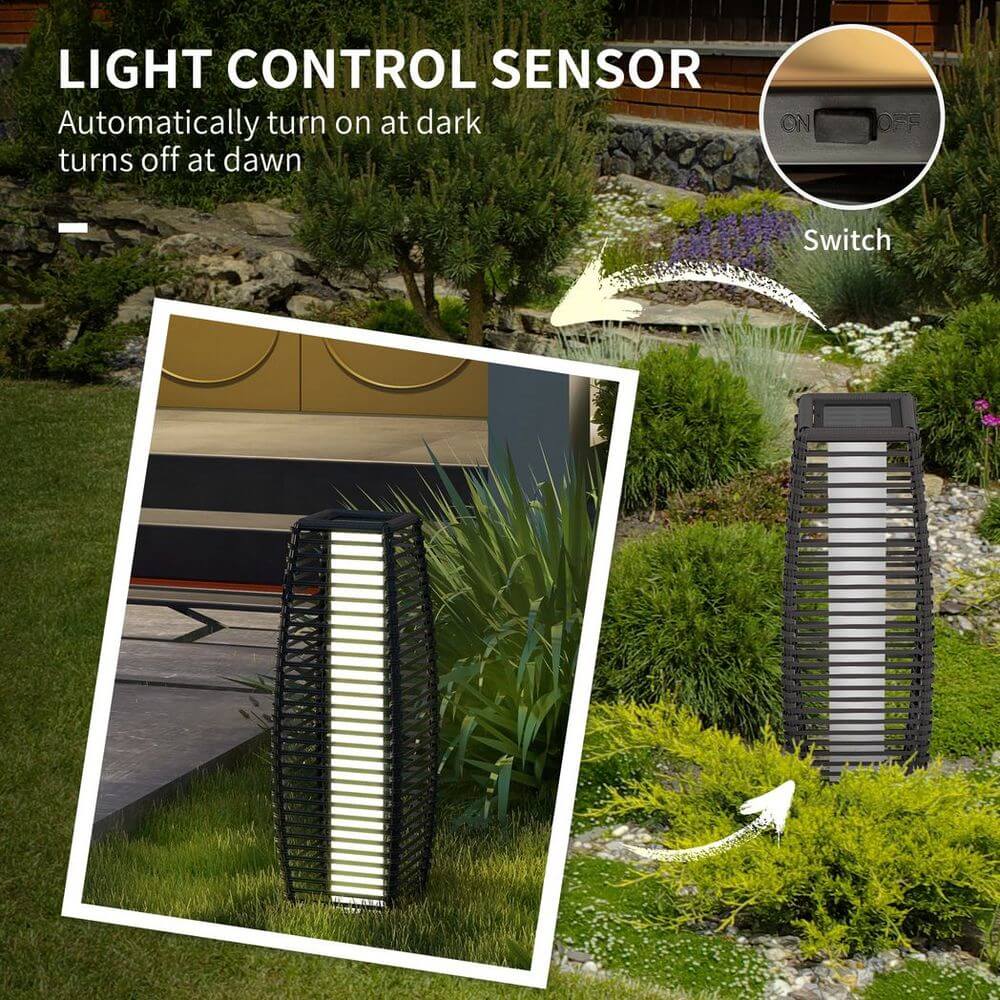 Outsunny Rattan Solar Floor Lamp with Auto On/Off LED Grey