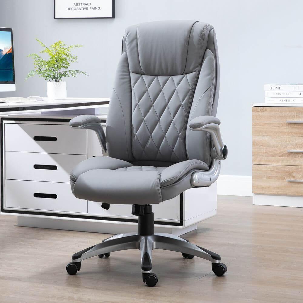 High Back Executive Office Chair Grey PU Leather