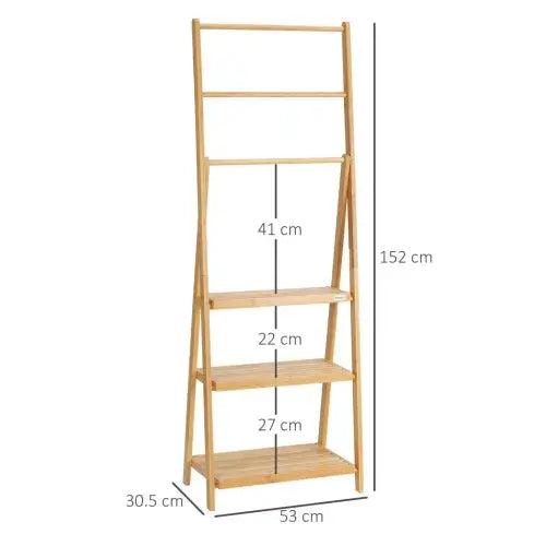 Bamboo Towel Rack Freestanding Foldable with 3 Bars and Shelves for Bathroom