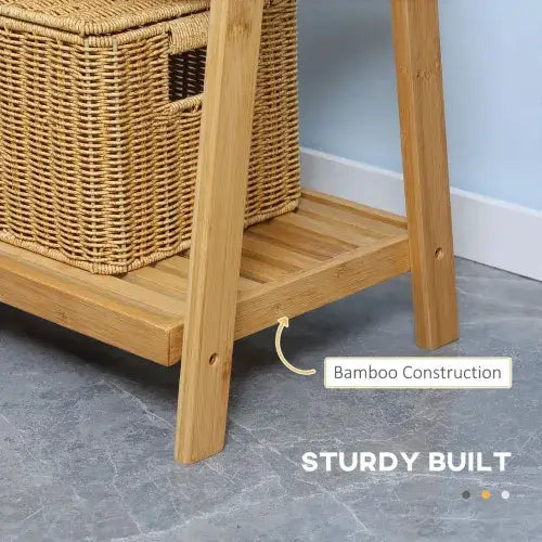 Bamboo Towel Rack Freestanding Foldable with 3 Bars and Shelves for Bathroom
