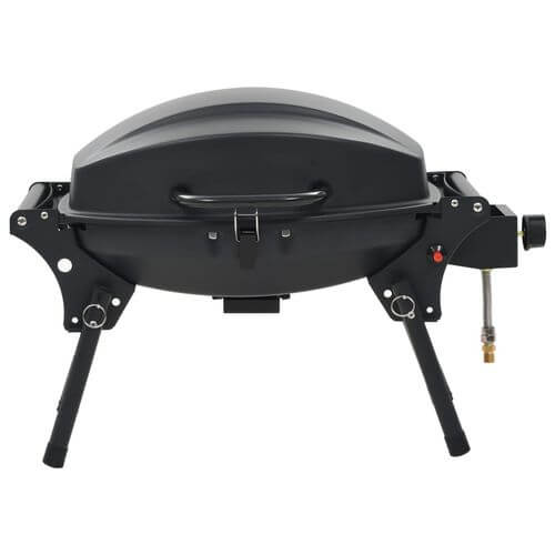 Black portable gas BBQ grill designed for outdoor cooking and entertaining, perfect for garden gatherings.
