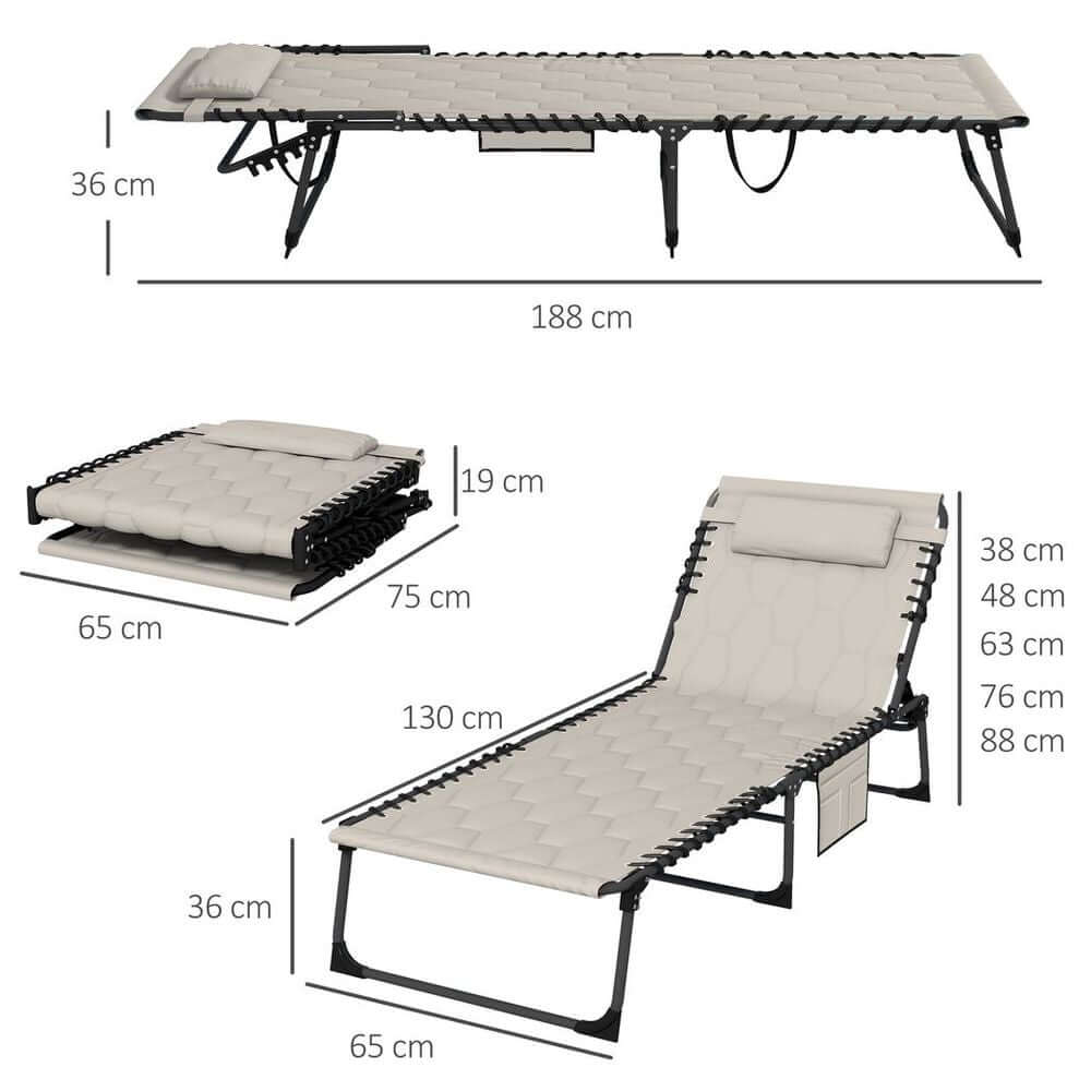 Foldable Sun Lounger Set, 2 Pieces Sun Lounger w/ Padded Seat Khaki