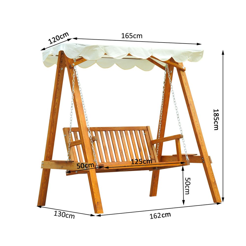 2-Seater Wood Garden Chair Swing Bench Lounger-Cream