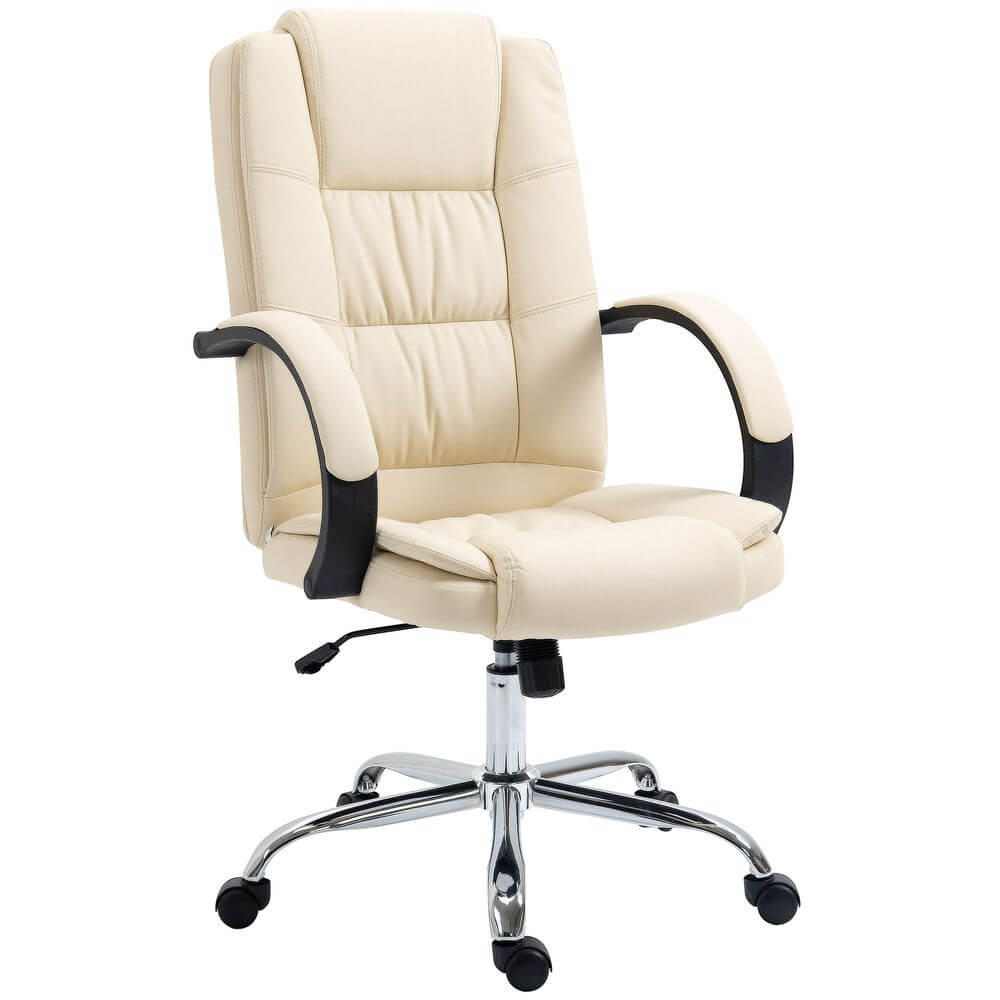 PU Leather Executive Office Chair High Back Height Adjustable, Beige