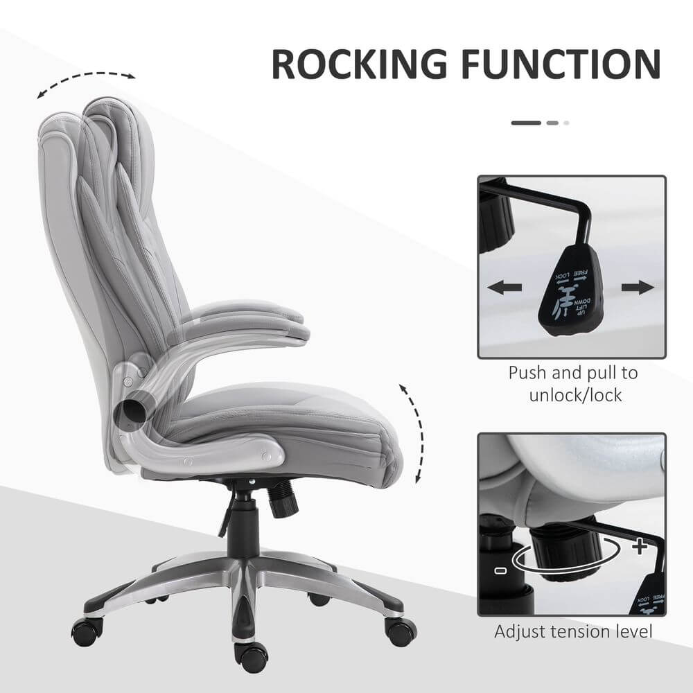 High Back Executive Office Chair Grey PU Leather
