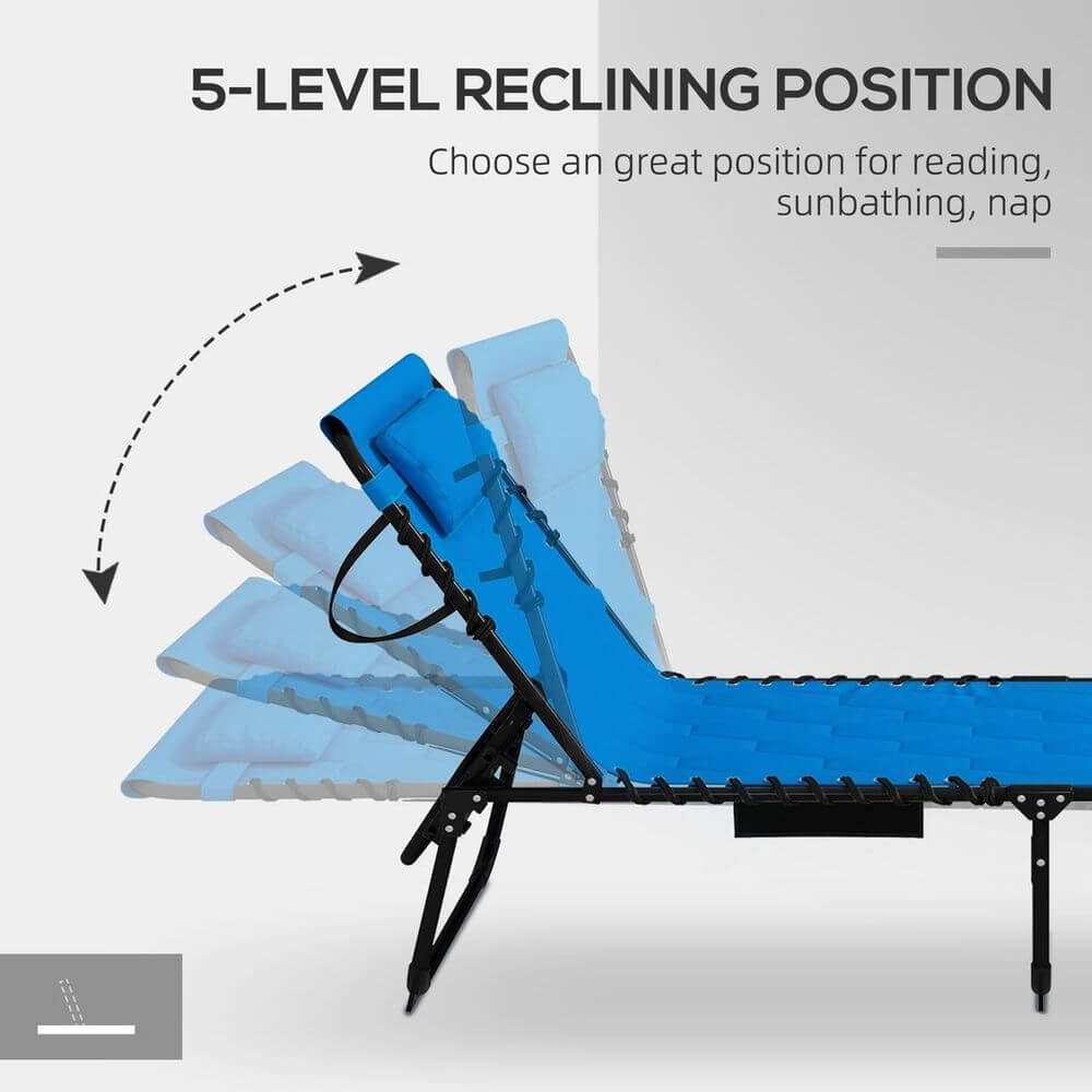 Foldable Sun Lounger Set, 2 Pieces Sun Lounger w/ Padded Seat Blue