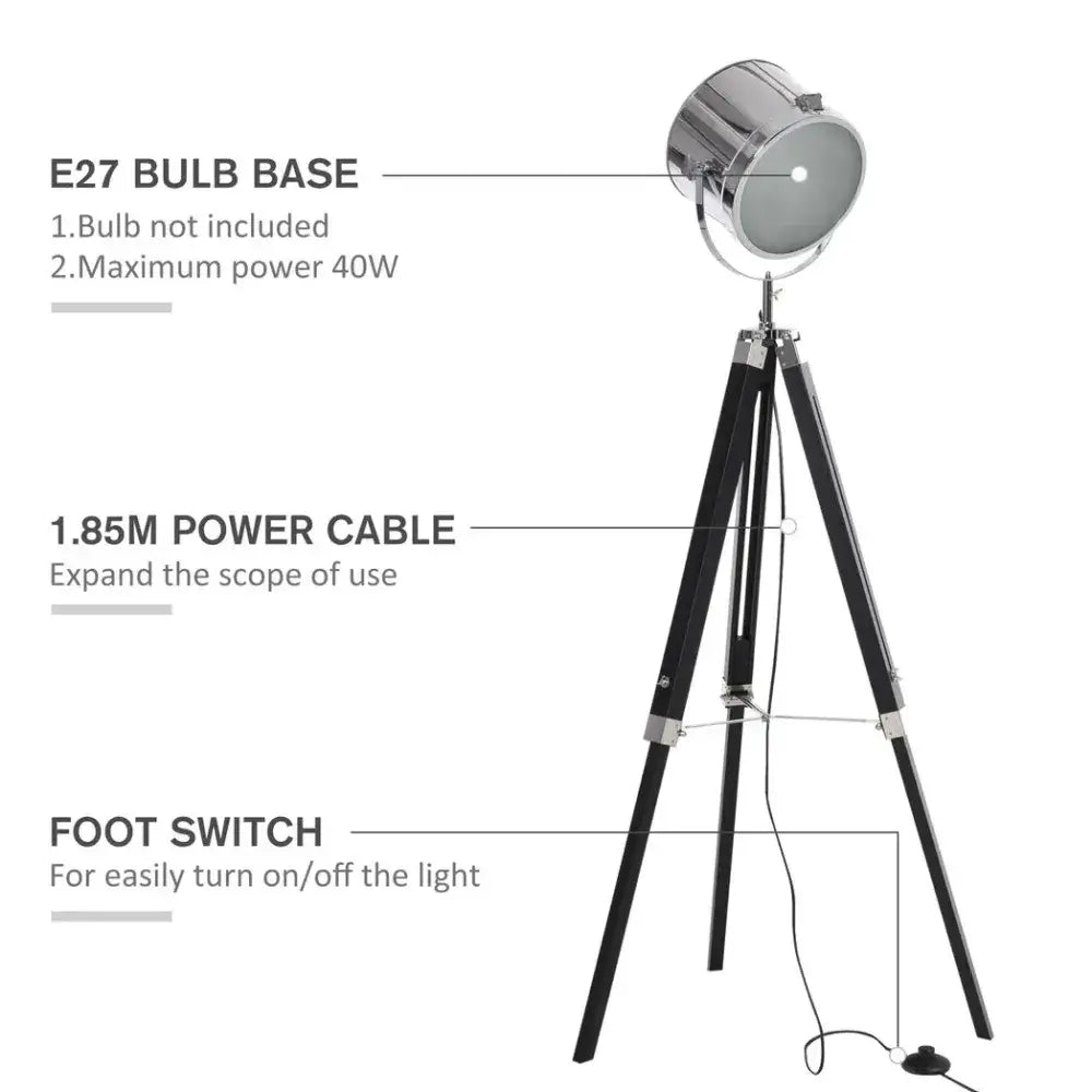 Industrial Style Adjustable Floor Tripod Searchlight Reading Lamp