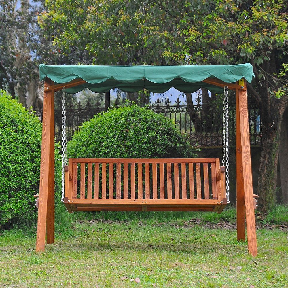 3-Seater Wooden Garden Swing Chair Seat Bench