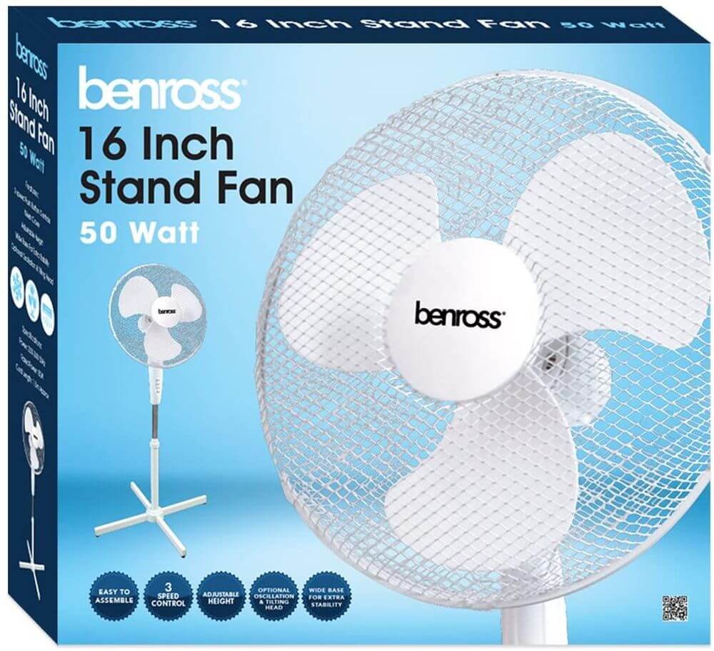 16 inch 3-Speed Stand Fan Oscillating and Tilting Head White