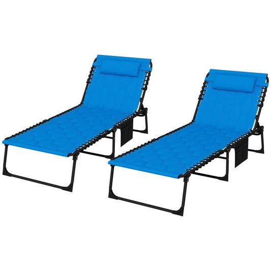 Foldable Sun Lounger Set, 2 Pieces Sun Lounger w/ Padded Seat Blue
