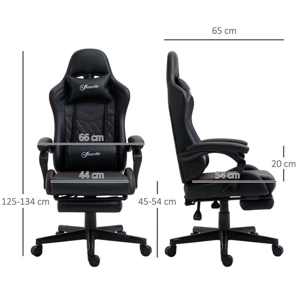 Racing Gaming Chair PU Leather Gamer Recliner Home Office, Black