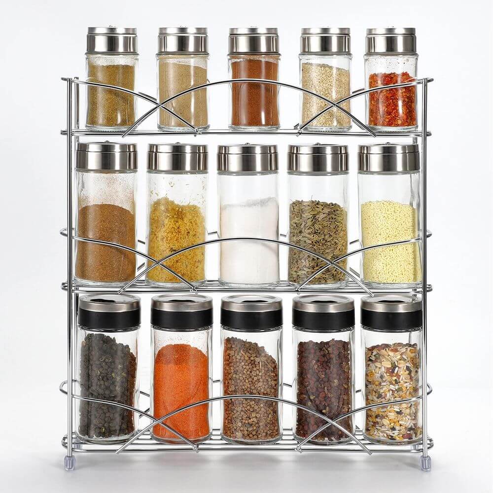 Free Standing 3 Tier Table Top Spice Rack Space Saving Storage