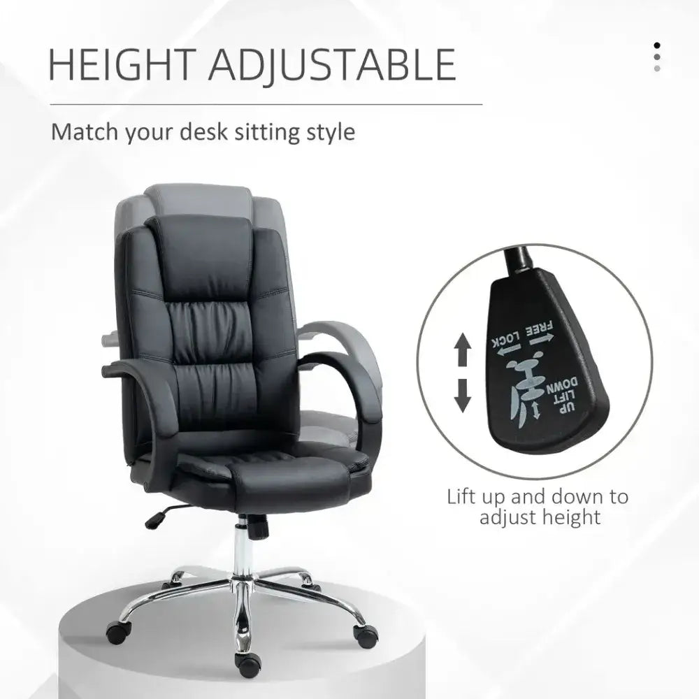 PU Leather Executive Office Chair High Back Height Adjustable, Black