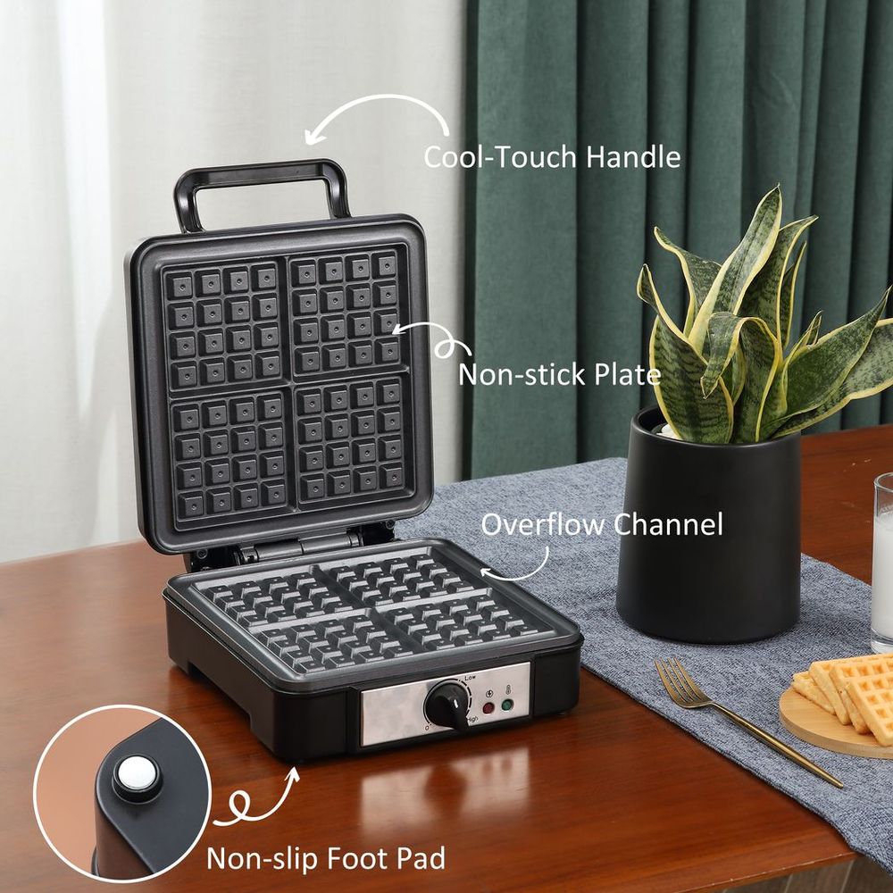 4 Slice Non Stick Waffle Maker W/ Deep Cooking Plate 1200W