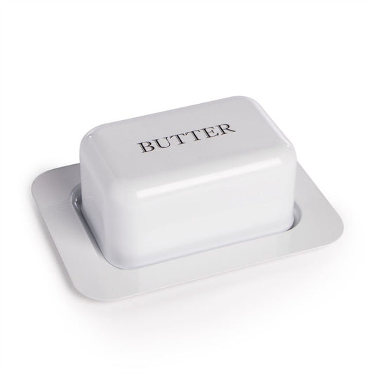 White Butter Dish with Lid On White Background