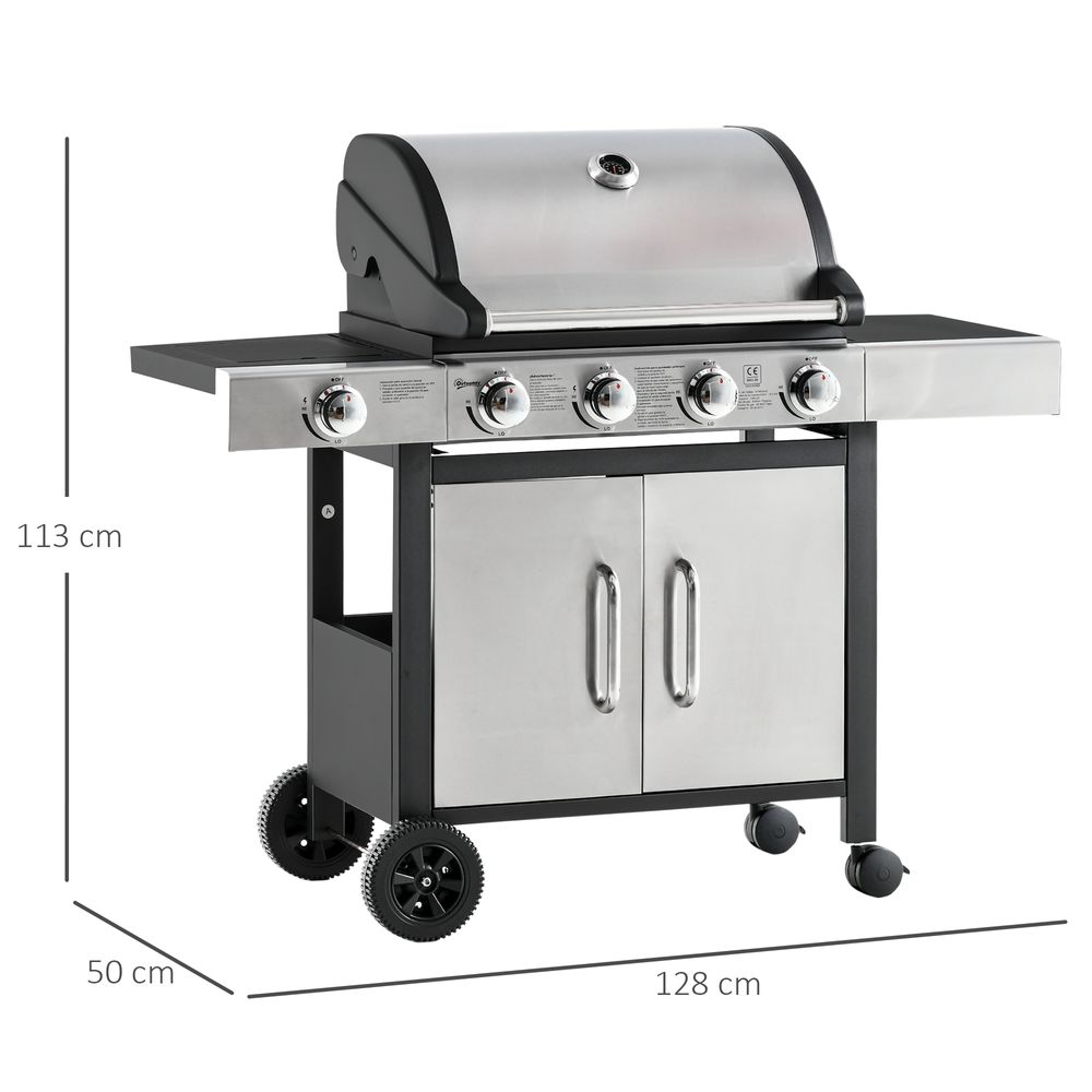Gas Barbecue Grill 4+1 Burner BBQ Trolley Rack 128x50x113cm Stainless Steel
