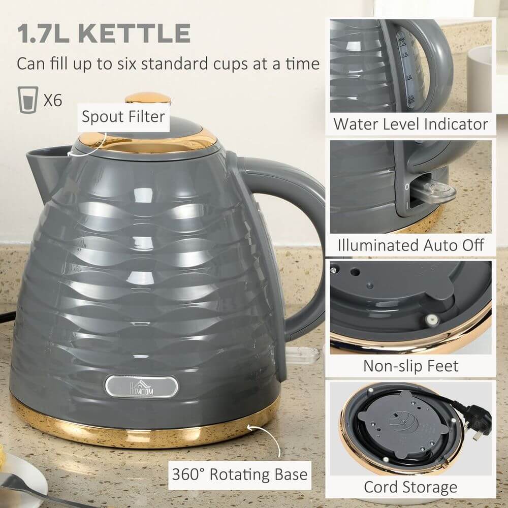 Grey HOMCOM Rapid Boil Kettle Features