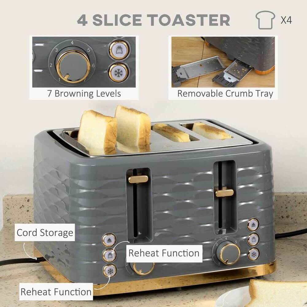 Grey HOMCOM 4 Slice Toaster Features