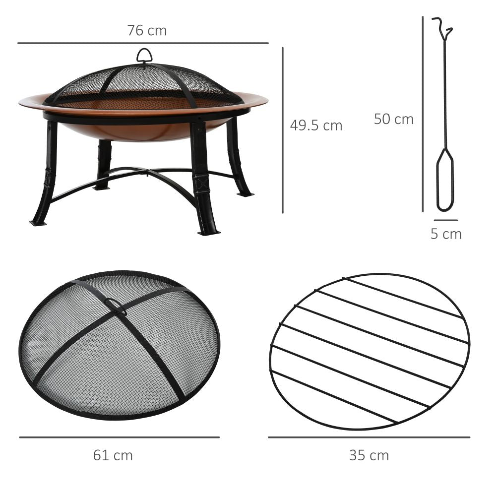 Steel Fire Pit Bowl & Spark Screen Cover With Measurements