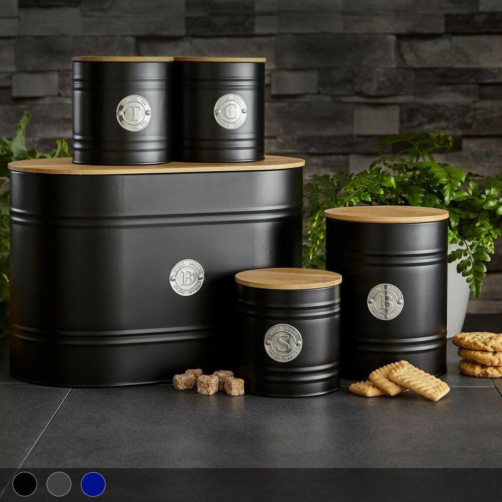 Scandi Black 5 Piece Kitchen Canister Set