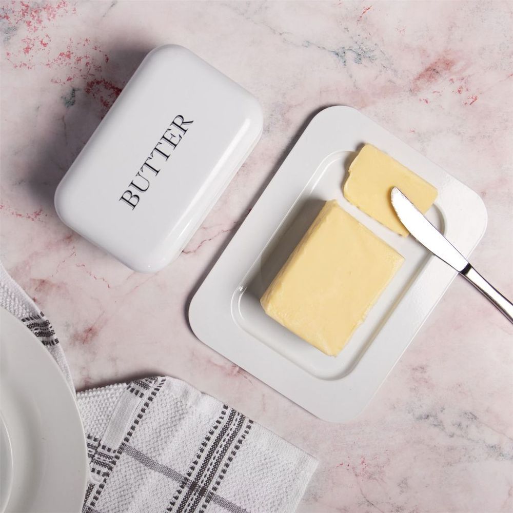 Open White Butter Dish with Lid