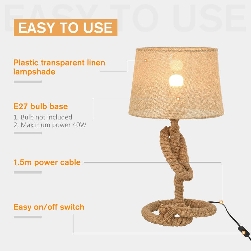 Hemp Rope Table Lamp With Beige Linen Shade