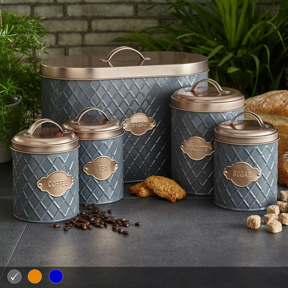 Grey & Copper 5 Piece Kitchen Canister Set