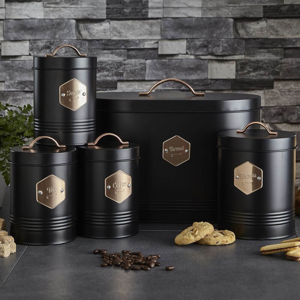 Round Black 5 Piece Kitchen Canister Set
