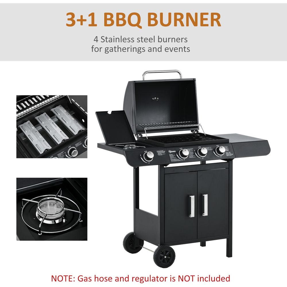 Deluxe Gas Burner Barbecue Grill 3+1 Burner BBQ Trolley 110x50x100cm